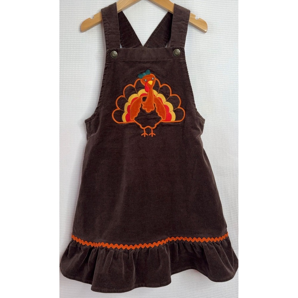 Gymboree Girls Brown Corduroy Turkey Thanksgiving Jumper Dress Size 7